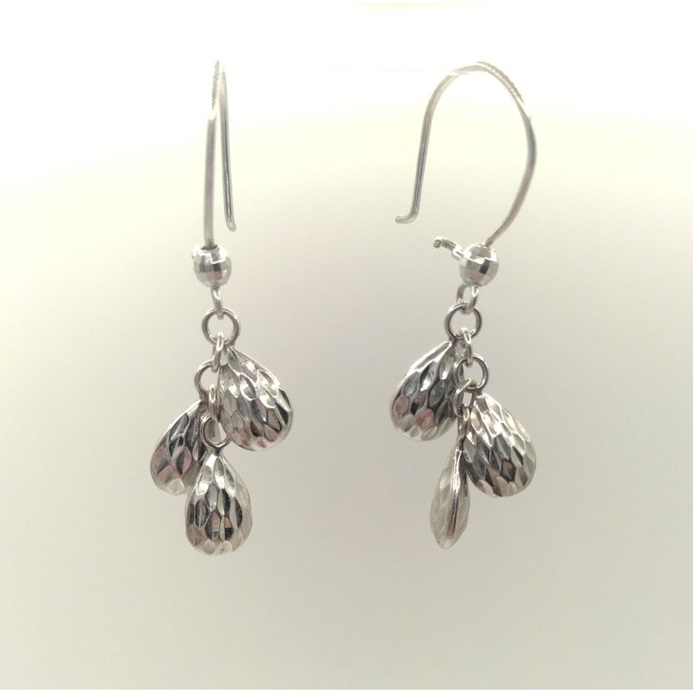 Sterling Silver 925 Textured Tear Drops Hanging Earrings
